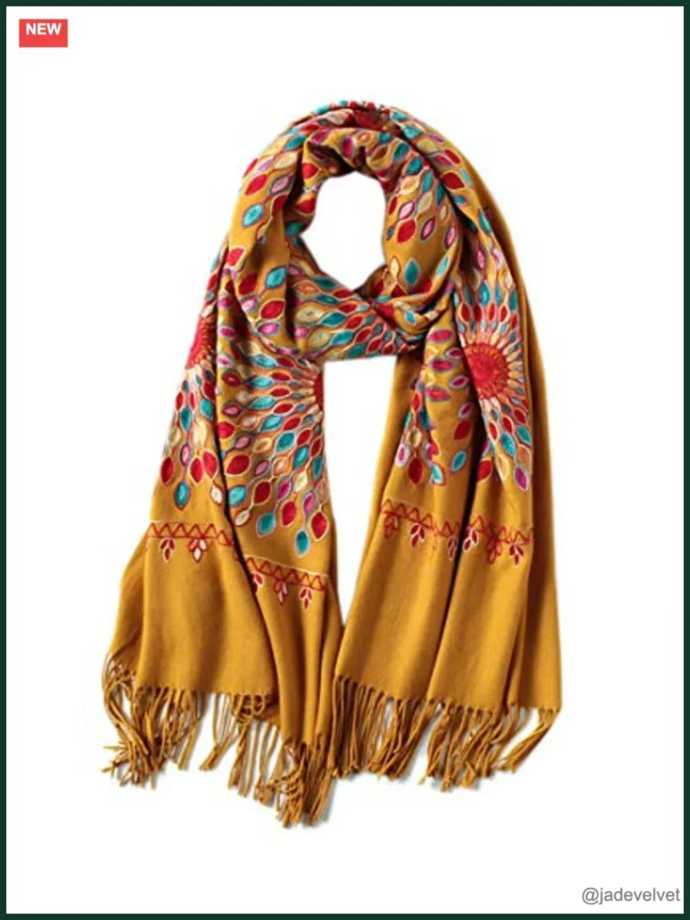 Embroidered Oversize Tassel Shawl Scarf Wrap